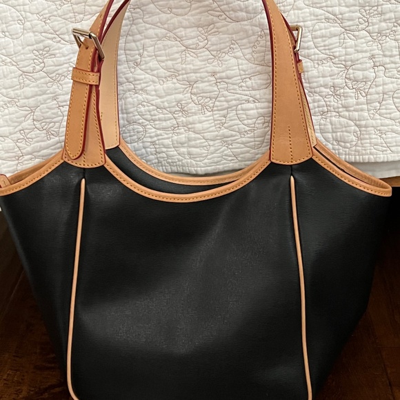 Dooney & Bourke Saffiano Leather Maddie Tote - Black & Tan - Picture 2 of 10